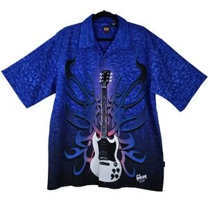Gibson Tour Wear Dragonfly Shirt XL Blue White SG Guitar Tribal Flame Rock Mens